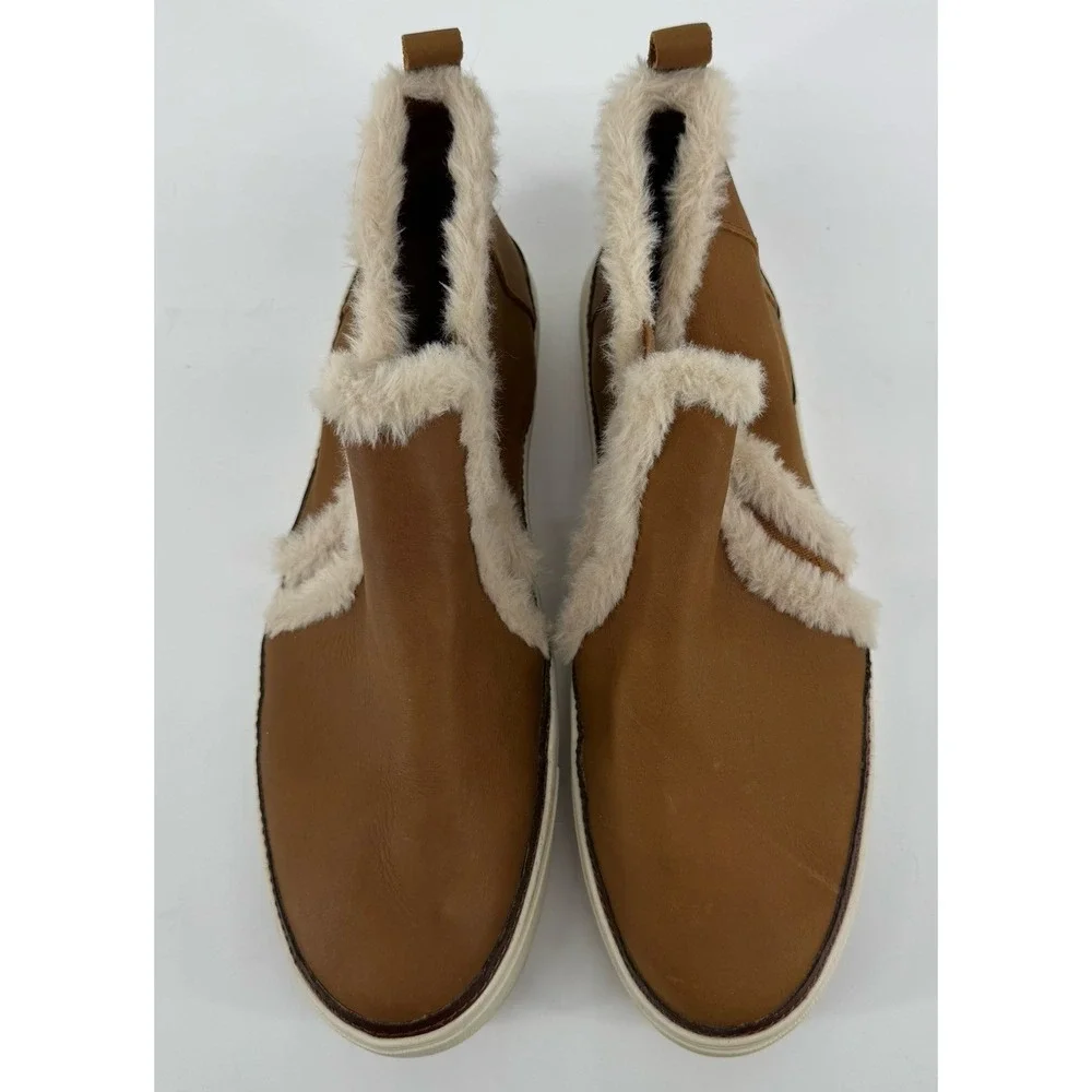 TOMS Womens Slip On Sneakers Faux Fur Lined Brown Leather US 10 EU 42 Cozy Warm